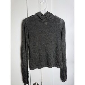 Hesperios Metallic Lurex Knit Top Black Silver Shimmer Stretch Long Sleeve